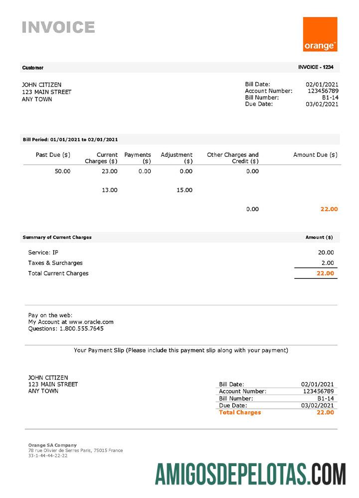 Fatura Laranja dos EUA baixar para verificação